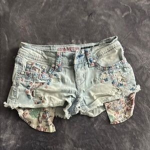 GRACE In LA Floral Embroidered Denim Shorts